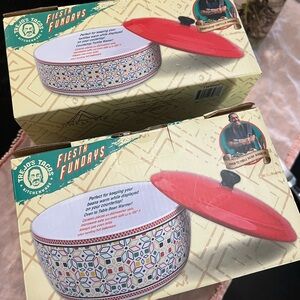 Trejos brand ceramic tortilla warmer and bean dish bowl with lid FIESTA NEW